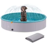 Navaris Hundebademantel Navaris XL Hundepool Planschbecken faltbar mit Sprinkler - Hunde Pool blau