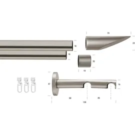 GARESA Gardinenstange GARESA "SEFRA", grau (nickelfarben), L:320cm Ø:16mm, Aluminium, Gardinenstangen, Vorhanggarnitur,Innenlaufgarnitur, verlängerbar, Endknopf Keil