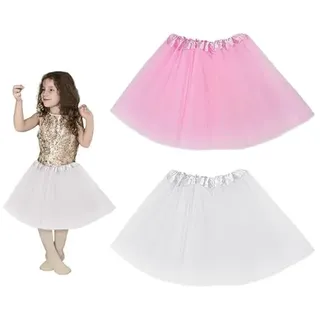 EUPSIIU 2 Stück Tutu für Mädchen Tüllrock Kinder Röcke Tutu 3-lagig Prinzessin Ballettrock Tanzkleid Partykleid Tütü Rock Minirock Tüllrock für Dress Up Halloween Party Ballett (Baumwolle, 2 Farben) - 60