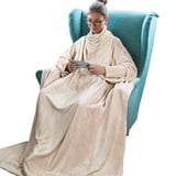 Catalonia Classy Decke mit Ärmeln als Geschenk für Frauen Herren, Flauschig Fleece Tragbare Kuscheldecke mit Ärmel, Cozy Warm Decke zum Anziehen Ärmeldecke Erwachsene, 185 x 130 cm Creme