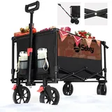 Sekey XXL Bollerwagen Faltbar mit Bremsen 160L 150KG Belastbar, Faltbarer Bollerwagen Geländetauglich, Klappbarer Handwagen Strand Camping Einkaufen, XXL-Sieger 3011, Schwarz mit Orange