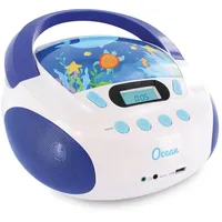 MOOOV 477170 CD-Player für Kinder, Ozean, mit USB-/AUX-IN-Port blau/weiß