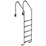 HAF Poolleiter Ideal Tiefbeckenleiter 5-stufig Weit V2A Poolleiter Schwimmbadleiter (Für Einbaubecken mit Überlaufrinne, Poolleiter aus hochwertigem V2A Edelstahl), Mit rutschfesten Edelstahlstufen 5-stufig weit