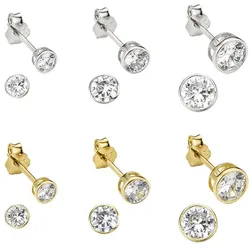 Ohrstecker-Set BRUNO BANANI "Mulitpack Schmuck Geschenk Silber 925 Ohrschmuckset", gold (silberfarben, gelbgoldfarben, weiß, kristallweiß), Ohrringe, Damen, Silber 925 (Sterlingsilber), mit Zirkonia (synth.)