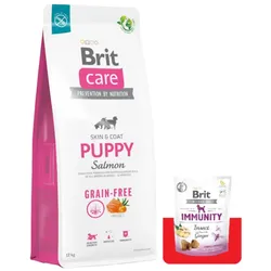 BRIT CARE Dog Grain-free Puppy Salmon 12kg + Brit Care Snack Immunity 150g