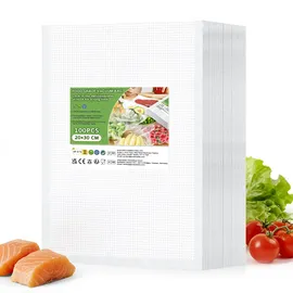 Oderra 100 Vakuumierbeutel für Lebensmittel 20x30 cm Rippte Vakuumbeutel zur Frischhaltung und Gefrierlagerung Kompatibel mit allen Vakuumiergeräten
