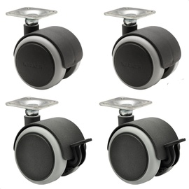Wagner System Möbelrollen / Doppelrollen 4tlg. Set - SOFT - Ø 50mm, Tragkraft 50 kg