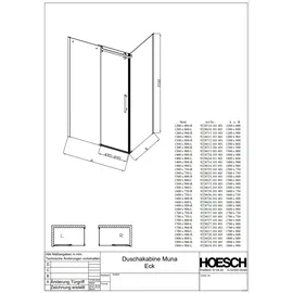 Hoesch Duschabtrennung Muna 1200x800 li. Eckversion