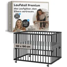 Sämann Laufgitter mit Matratze Cloud Air - Black Edition - Premium Kollektion | Gr.: 100x100 cm