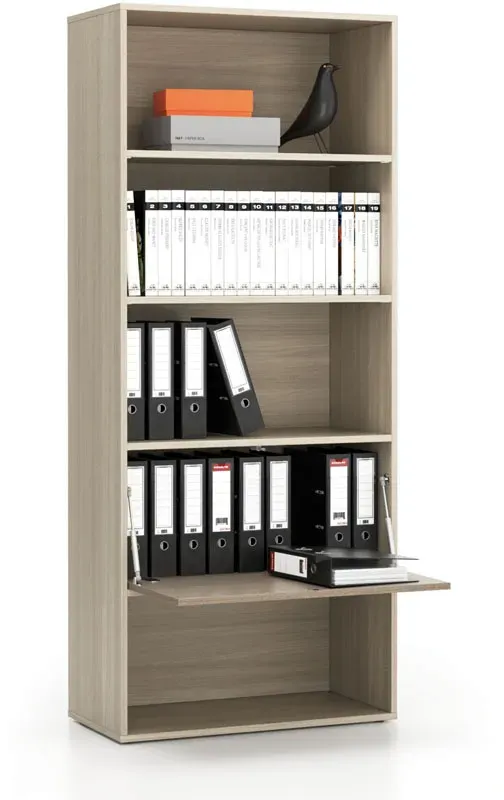 Hohes Büroregal LAYERS, 1 Box, 800 x 400 x 1905, Eiche natur / Eiche gebeizt
