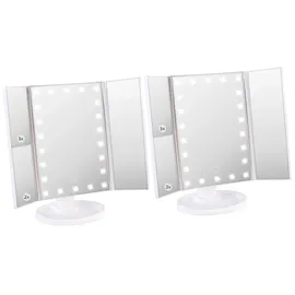 Sichler Beauty 2er-Set Falt-Schminkspiegel, LED-Beleuchtung, 3x/2x/1x-Vergrößerung