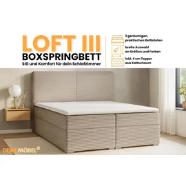 dein schlaf 24 BOXBETT LOFT III 200/200 Cord Beige mitTaschen-Federkernmatratzen 7 Zonen H4 - Beige
