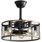 Rutaqian Deckenventilator 20 Zoll Käfig Deckenventilator mit Beleuchtung,Umkehrbarer DC-Motor, 7 ABS Flügeln, 6 Geschwindigkeiten , Leise Kleiner Deckenventilator schwarz