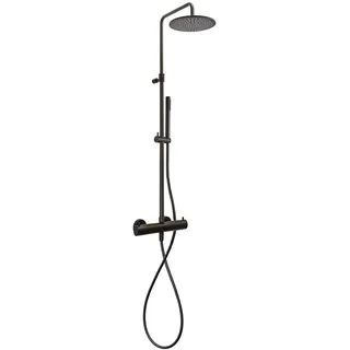 pianura Stella Duschsystem Aufputz mit Thermostat und Kopfbrause 30 cm, Badarmaturen, schwarz matt