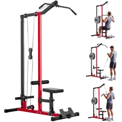 VEVOR Latzugstation, 2-in-1 Latzugturm, ca. 227 kg Belastbare Gewichtsauflage, Kraftstation mit Latzugstange, Krafttraining für Rücken Arme Schultern, Latzugmaschine für Fitnesscenter Zuhause, Schwarz