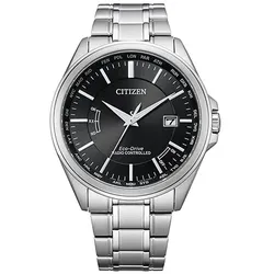 Funkuhr CITIZEN, silber (silberfarben, schwarz), Armbanduhren, Herren, Armbanduhr, Herrenuhr, Solar, Lederarmband, Saphirglas, Datum