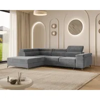 MOEBLO Ecksofa OSTIN – L-Form Wohnlandschaft mit Schlaffunktion, Bettkasten, 6-fach verstellbaren Kopfstützen und Armlehne, 290x75-90x202 cm - O... - Grau