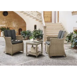 Destiny Balkonset »LUNA MERANO«, (7 tlg., 2x Sessel, 1x Beistelltisch, inkl. Auflagen), Aluminium, Polyrattan Destiny natur meliert + natur