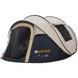 DERYAN Pop Up Zelt für 4 Personen – wasserdicht bis 2000MM mit versiegelten Nähten und extra Dicker Bodenplane – von 2 Sekunden aufgebaut und zusammengeklappt – inklusive Abspannseilen-Heringen - Sand