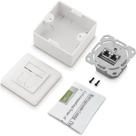 deleyCON 1x CAT6 Universal Netzwerkdose - 2x RJ45 Port - Geschirmt - Aufputz oder Unterputz - 1 Gigabit Ethernet Netzwerk - EIA/TIA 568A&B - Weiß