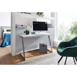 KADIMA DESIGN Schreibtisch SARNOT: Hochglanz-Design, Metallgestell, 120x55x76 cm, Weiß/Gold/Silber.