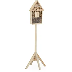 Relaxdays Insektenhotel Haus auf Ständer, Nisthilfe für Garten, Bienenhotel Wildbienen, Holz, HBT: 140x47x47cm, natur