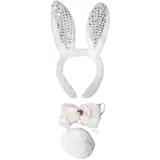 Petitebelle Stirnband Bowtie Schwanz Kostüm für Erwachsene Einheitsgröße Hase Silber Sqs