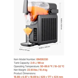 Vevor Slusheis Maschine Slushgerät Slushy Machine 2,6 L, Frozen Drink Maker mit 5 voreingestellten Programmen, Margarita-Maschine mit Selbstreinigung, Frozen Margaritas, Frappés, Milchshake
