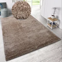 MY HOME Hochflor-Teppich MY HOME "Malin" Gr. 2, beige (sand), B:80cm H:43mm L:150cm, Kunstfaser, Teppiche, Shaggy in Uni-Farben, einfarbig, leicht glänzend, besonders weich
