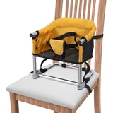 Portable Boostersitz Baby Sitzerhöhung Hochstuhl Faltbar Kindersitz mit Transporttasche für Indoor Outdoor und Unterwegs(Gelb)