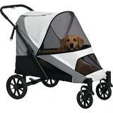 Hundewagen, Faltbarer Hundebuggy Für Große Hunde, Haustierwagen Mit 4 Rädern, Sicherheitsleinen, Bremsen, Grau