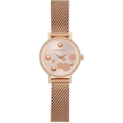 Pierre Cardin Damen Armband-Uhr Ziffernblatt mit goldenen Kreis-Details analoge Quarz-Uhr mit Edelstahl-Armband 3ATM 27mm CCM.0501 Gold - One-Size