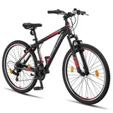 Chillaxx Bike Legend Aluminium 24, 26, 27,5 und 29 Zoll Shimano Mountainbike MTB Fahrrad für Jungen Mädchen Herren und Damen 21 Gang Schaltung Herrenrad Damenrad (26 Zoll, Schwarz-Rot V-Bremse)