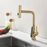 BEITH Wasserfall Wasserhahn Küche, Küchenarmatur Ausziehbar, 3 Modi Armatur Küche, LED-Digitalanzeige, Küchenarmatur Mischbatterie 360° Drehung, Spültischarmatur Küche, 59A Komplett Kupfer, Dauerhaft