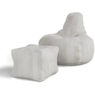 Juskys Sitzsack Chillex mit Hocker - Cord Sessel Erwachsene - Gaming & Lesesessel - Beige