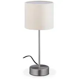 Relaxdays Nachttischlampe Touch, dimmbar in 3 Stufen, E14, HxD: 40 x 16 cm, Touch Lampe mit Stoffschirm, silber/creme