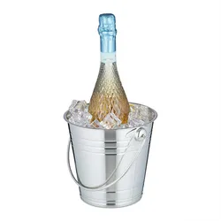 Relaxdays Sektkühler, Edelstahl, Flaschenkühler für Sekt, Champagner, Wein, 2,5 l, Eiswürfelbehälter mit Henkel, silber