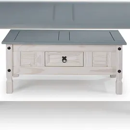 möbelliebling Couchtisch 100 x 60 cm mit Schublade Pinienholz weiß grau lasiert MEXICO