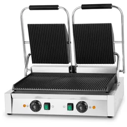 VERTES Doppel-Kontaktgrill, 3200 W, Gusseisen, 0-300°C, Edelstahl, für Fladenbrot, Fleisch, Gemüse, Sandwich, professionell