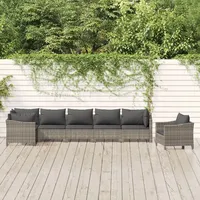 Ankonbej 7-tlg. Garten-Lounge-Set mit Kissen Grau Poly Rattan