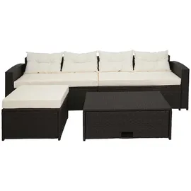 Mendler Poly-Rattan Garnitur HWC-J34, Balkon-/Garten-/Lounge-Set Sitzgruppe Sofa, Staufach ~ braun, Kissen creme-beige
