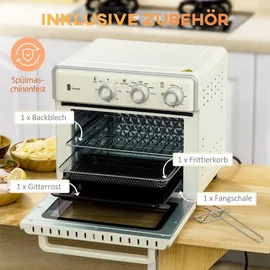 Homcom Minibackofen 20l 1400 W cremeweiß inkl. Backblech + Grillrost + Krümelblech + Frittierkorb
