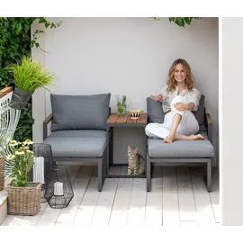 Dehner Balkonset Padua 5-teilig, Aluminium/Polyester/Polyurethan, dunkelgrau/grau/hellbraun