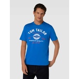 TOM TAILOR T-Shirt mit Label-Print und Rundhalsausschnitt, Royal, M