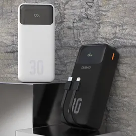 DUDAO Powerbank 30000mah Usb-a Usb-c K15Max Pd 22,5w mit Usb-c Iphone Lightning-kabeln – Weiß