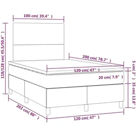 vidaXL Boxspringbett mit Matratze & LED Grau 120x200 cm Kunstleder