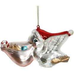 Christbaumschmuck Glas 15,2cm Pelikan Figur Handbemalt & mit Glitzer Weihnachtsbaum Anhänger Weihnachten Weihnachtsbaumschmuck Tiere Vögel Silber