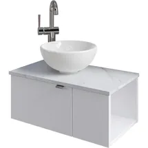 Saphir Waschtisch Serie 6915 Waschschale mit Unterschrank für Gästebad, Gäste WC (3-St., Keramik-Aufsatzbecken, Waschtischplatte, Waschtischunterschrank), 61 cm breit, 2 Türen, offenes Fach, kleine Bäder, ohne Armatur weiß
