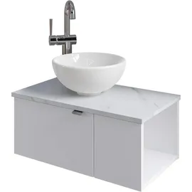 Saphir Waschtisch Serie 6915 Waschschale mit Unterschrank für Gästebad, Gäste WC (3-St., Keramik-Aufsatzbecken, Waschtischplatte, Waschtischunterschrank), 61 cm breit, 2 Türen, offenes Fach, kleine Bäder, ohne Armatur weiß