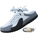 ZPLMIDE Sommer-Slipper für Herren, Sport-Hausschuhe, 2024, rückenfreie Sneaker, lässige Pantoletten und Slip-Ons, leicht, atmungsaktiv, Netz-Hausschuhe (42 EU, Weiß-Grau) - 42 EU